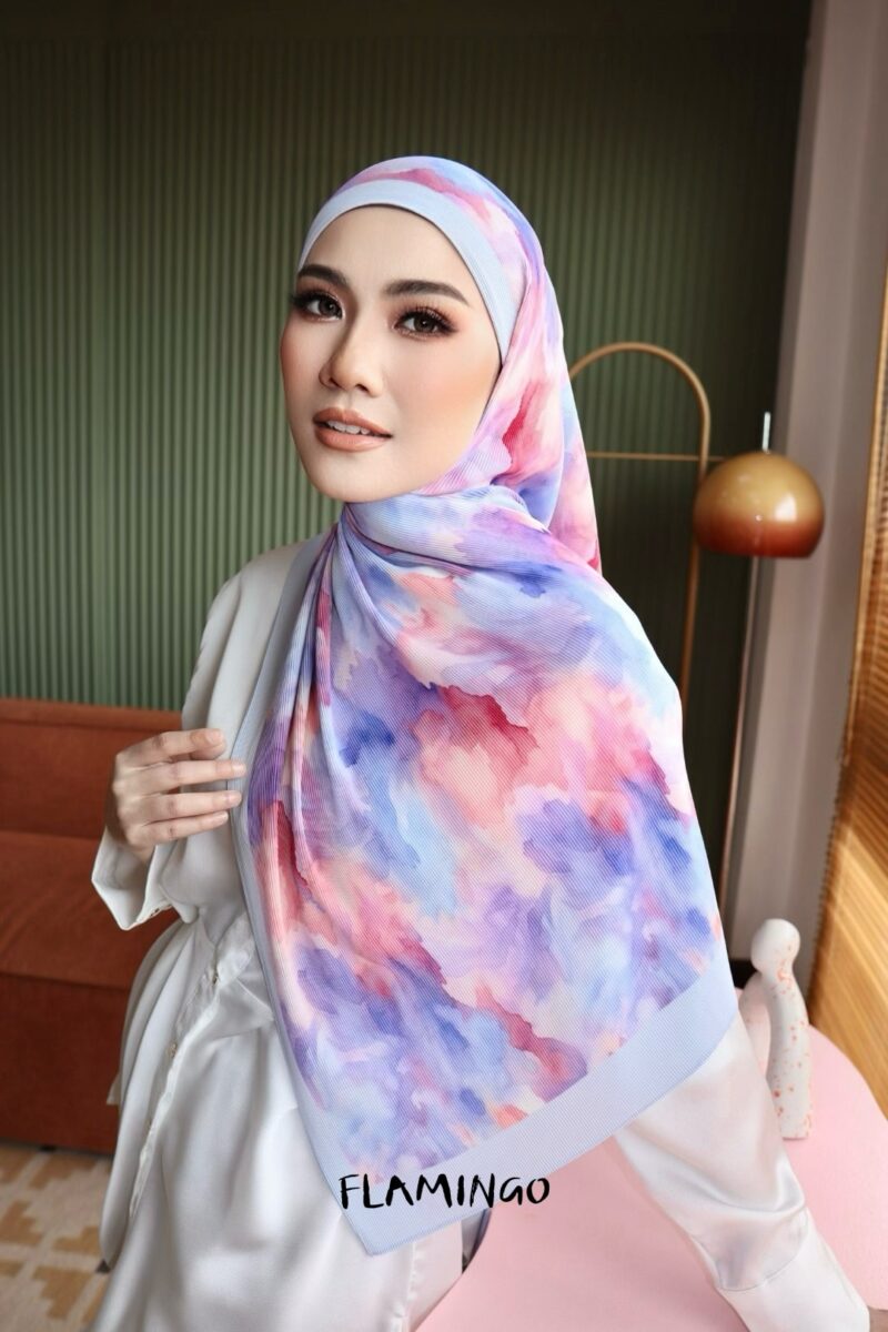 Sara Pleated Printed Shawl - FLAMINGO